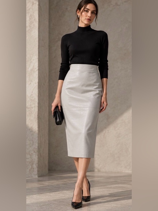 MALENE BIRGER Dresses & Skirts - By MALENE BIRGER Gray Embossed Leather Pencil Skirt